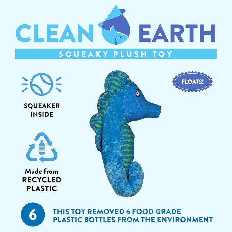 Spunky Pup Clean Earth Recycled Seahorse Dog Toy | Made from 100% Recycled Water Bottles | Eco-Friendly | Squeaker | Plush Toy for Small to Medium Dogs | Made in The USA - Image 3